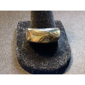 925 Sterling Silver Vintage Abalone Ring with Heavy Patina Size 10